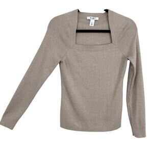 WHBM Sparkle Square neck Pullover Sweater size Small Champagne Beige